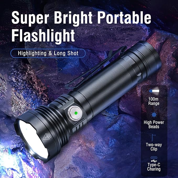ULTRAFIRE 2500 High Lumens Rechargeable LED Mini Flashlight,Super Bright 5 Modes Tactical Flashlight,Waterproof for Camping, Outdoor, Emergency Torch Light