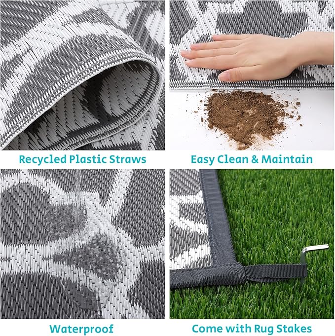 HEBE Outdoor Rug 6'x9' for Patios Waterproof Clearance Reversible Patio Mat Plastic Straw Rug RV Camping Mat Outside Area Rug Carpet for Camping RV,Porch,Deck,Balcony,Camper,Backyard