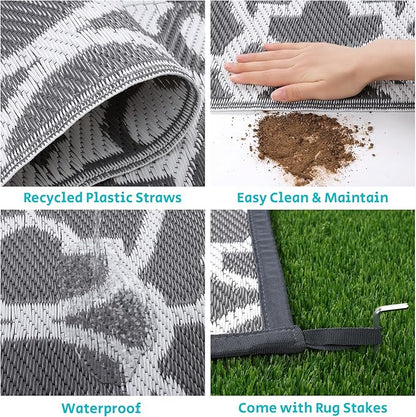 HEBE Outdoor Rug 6'x9' for Patios Waterproof Clearance Reversible Patio Mat Plastic Straw Rug RV Camping Mat Outside Area Rug Carpet for Camping RV,Porch,Deck,Balcony,Camper,Backyard