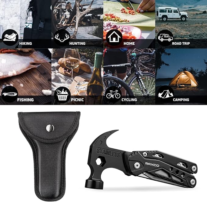 Multitool Hammer 15 in 1 Mini Hammer multitool with Pliers Claw Hammer Multi Tool with Screwdrivers, Multitool Pocket Clip, New Year & Birthday & Father Day Gift (Black)