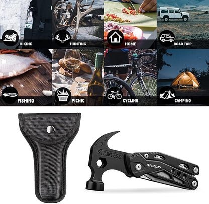 Multitool Hammer 15 in 1 Mini Hammer multitool with Pliers Claw Hammer Multi Tool with Screwdrivers, Multitool Pocket Clip, New Year & Birthday & Father Day Gift (Black)