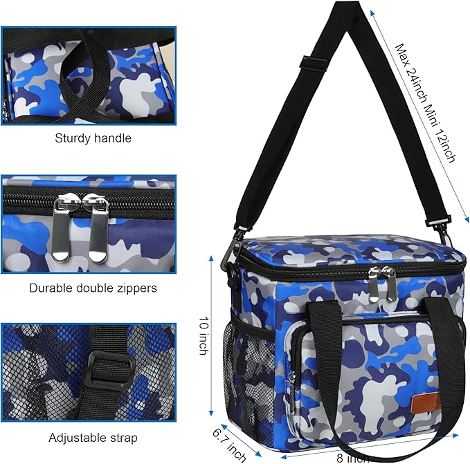 Femuar Lunch Bags for Women/Men, Insulated Lunch Bag for Work Office - Lunch Cooler Bag Leakproof Lunch Box with Adjustable Shoulder Strap - Blue Camouflage