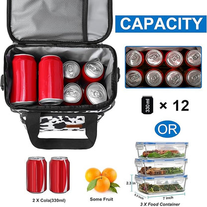 Femuar Lunch Bags for Women/Men, Insulated Lunch Bag for Work Office - Lunch Cooler Bag Leakproof Lunch Box with Adjustable Shoulder Strap - Cow print