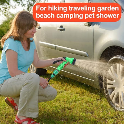 SearQing Portable Shower for Camping with 7 Spray Modes, 1.3 Gallon Hand Press Camping Shower with Removable Hose and Shower Head,5L Pressure Rinse Kits for Hiking Traveling Garden Beach Pet Shower