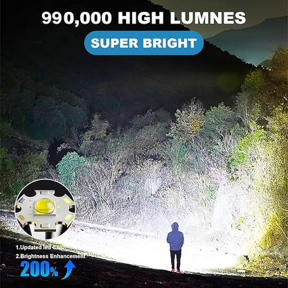 Rechargeable LED Flashlights High Lumen: 990,000 Lumens Super Bright Tactical Flashlight with 3 Modes & IPX7 Waterproof, Handheld Powerful Flash Light for Home Camping(2 Packs)