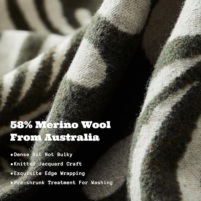 ACUSHLA Merino Wool Blanket - Soft Warm Thick Washable Large Throw Blanket for Camping Bed Couch Outdoor Travel All Weather, Rainforest Green 79X63