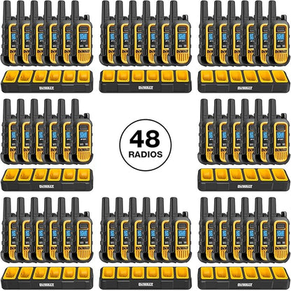 DEWALT DXFRS300 1 Watt Heavy Duty Walkie Talkies - Waterproof, Shock Resistant, Long Range & Rechargeable Two-Way Radio with VOX (48 Pack w/ 8X Gang Chargers) (8DXFRS300-BCH6)