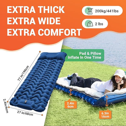 KingCamp Sleeping Pads for Camping, Self Inflating Camping Mattress with Built-in Foot Pump, Connectable Durable Inflatable Sleeping Mat with Pillow, Compact Camping Air Mattress for Camping Hiking