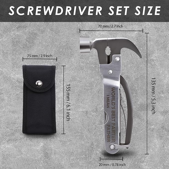 Fathers Gifts for Dad from Daughter Son WORLD'S BEST FATHER I MEAN FATHER Hammer Multitool Camping, 12 In 1 Pocket Multi Survival Tools Cool Gadgets Christmas Birthday Gifts for Men boyfriend