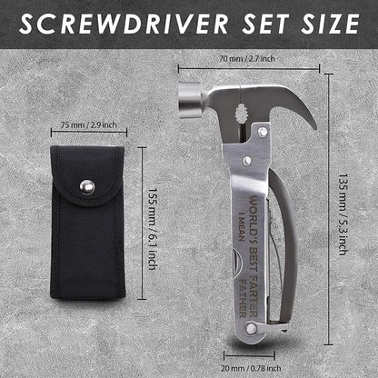 Fathers Gifts for Dad from Daughter Son WORLD'S BEST FATHER I MEAN FATHER Hammer Multitool Camping, 12 In 1 Pocket Multi Survival Tools Cool Gadgets Christmas Birthday Gifts for Men boyfriend