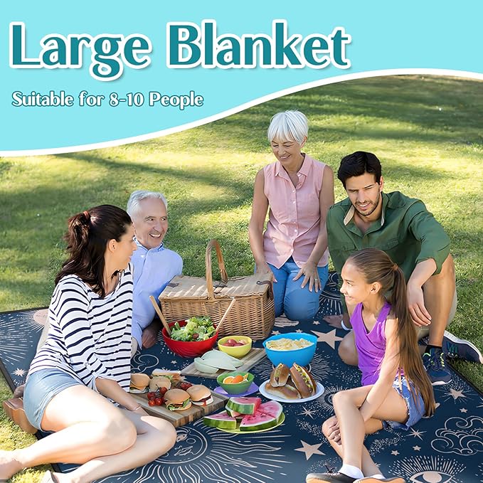 Goth Sun and Moon Picnic Blanket Waterproof Foldable Extra Large Picnic Mat Beach Blanket 80"x80" for Camping Beach Hiking Patio Party Decor Gifts