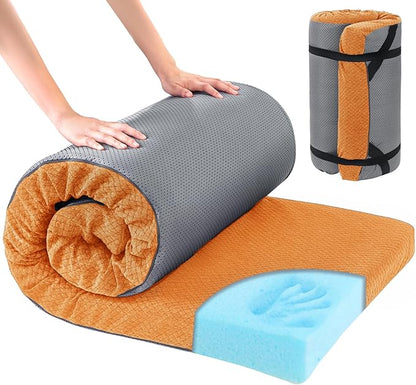 HOMBYS Memory Foam Camping Mattress Pad,Portable Sleeping Pad for Adult,Waterproof Cot Mattress,Roll Up Floor Mattress,Foldable Backpacking Travel Bed for Hiking,Guest Bed