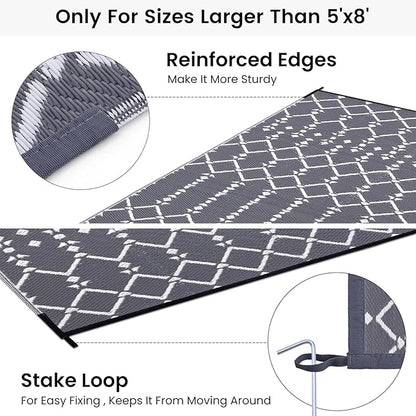 Smiry Outdoor Rug 6x9 ft, Waterproof Reversible Plastic Straw Rugs, Boho Outdoor Area Rug, Outside Floor Mat for Patio, Backyard, Deck, Picnic, Beach, Camping, Grey