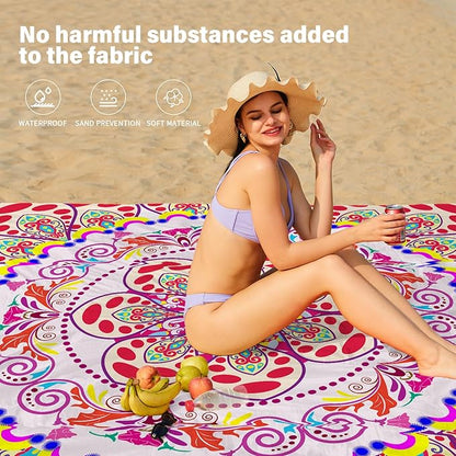 Beach Blanket Oversized Extra Large78 X 81",Waterproof Sandproof Beach Blanket 1-7 Adults Lightweight Durable for Travel Camping Hiking Picnic