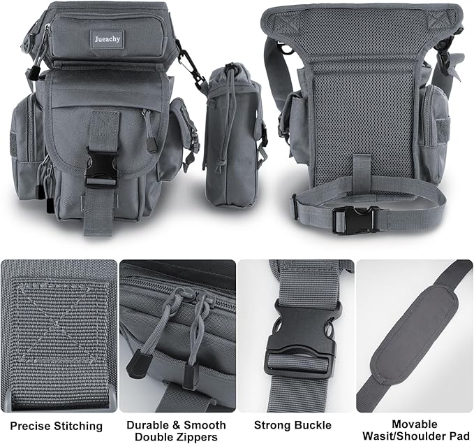Jueachy Drop Leg Bag for Men Tactical Metal Detecting Thigh Pack with Water Bottle Pouch