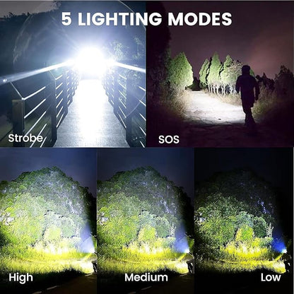Flashlights High Lumens Rechargeable - 990000 Lumens Super Bright LED Flashlight with 5 Modes, Max 10 Hours Runtime, IP67 Waterproof Flash Light for Camping, Hiking, Fishing