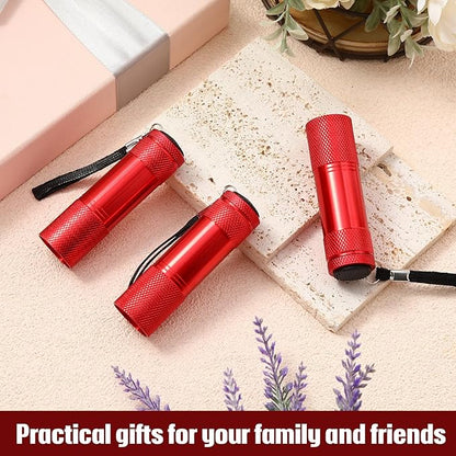 VIHOSE 32 Pcs Mini Flashlights Bulk, Bright Aluminum Handheld Flash Light with Lanyard, Small LED Flashlights for Kids Night Reading Emergency Hurricane Camping Hiking Party Favors(Red)
