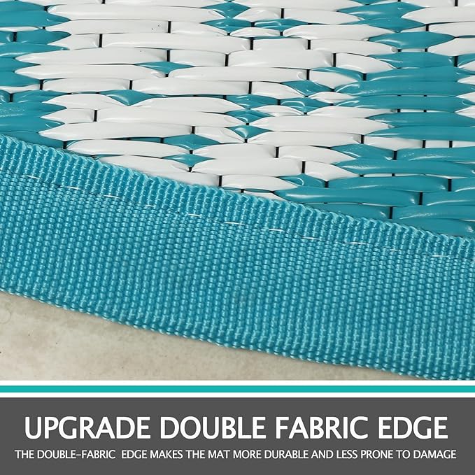Capslpad 6Ft Round Outdoor Rug for Patio Clearance Boho Reversible Mat Waterproof Outdoor Plastic Straw RV Camping Rug Outside Circle Area Rug for Porch Deck Terrace Picnic Beach Apartment, Teal