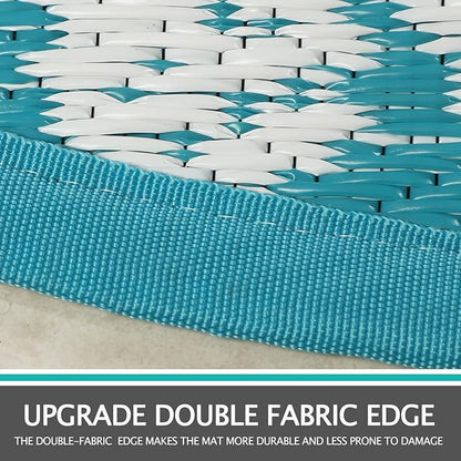Capslpad 6Ft Round Outdoor Rug for Patio Clearance Boho Reversible Mat Waterproof Outdoor Plastic Straw RV Camping Rug Outside Circle Area Rug for Porch Deck Terrace Picnic Beach Apartment, Teal