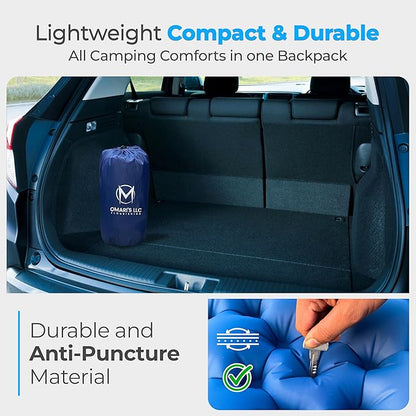 Omari’s Double Sleeping Pad for Camping, 3.6" Ultra-Thick Self Inflating Camping Pad 2 Person with Pillow Built-in Foot Pump with a Carry Bag