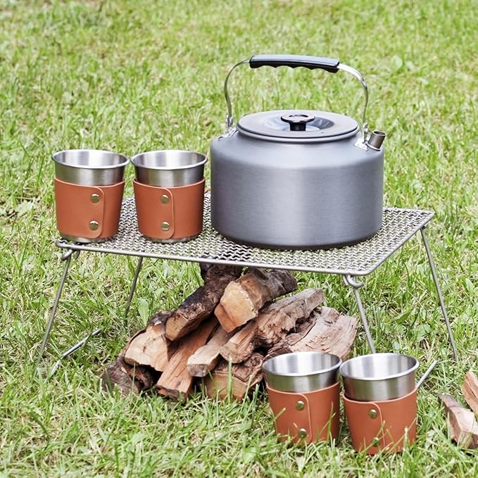 Bulin 2.2L Camping Kettle Set with 4 Cups Lightweight Aluminum Camp Tea Coffee Pot with 4 Stainless Steel Cups for Outdoor Camping Cookware Hiking Backpacking Kitchen Campfire and Picnic, Carrying Bag