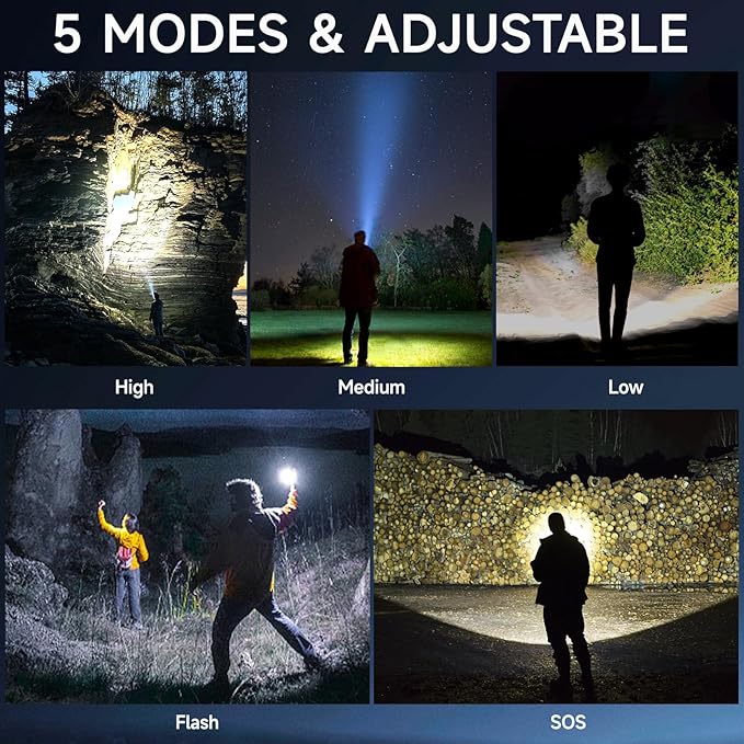 Flashlights High Lumens Tactical, Rechargeable Flashlight, 200000 Lumens Super Bright Flash Light, IPX45 Waterproof, 5 Modes Flash Lights for Camping, Emergency, Outdoor, Home