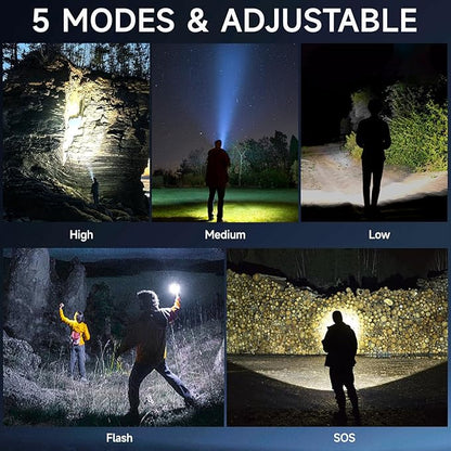 Flashlights High Lumens Tactical, Rechargeable Flashlight, 200000 Lumens Super Bright Flash Light, IPX45 Waterproof, 5 Modes Flash Lights for Camping, Emergency, Outdoor, Home