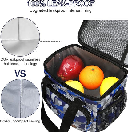 Femuar Lunch Bags for Women/Men, Insulated Lunch Bag for Work Office - Lunch Cooler Bag Leakproof Lunch Box with Adjustable Shoulder Strap - Blue Camouflage