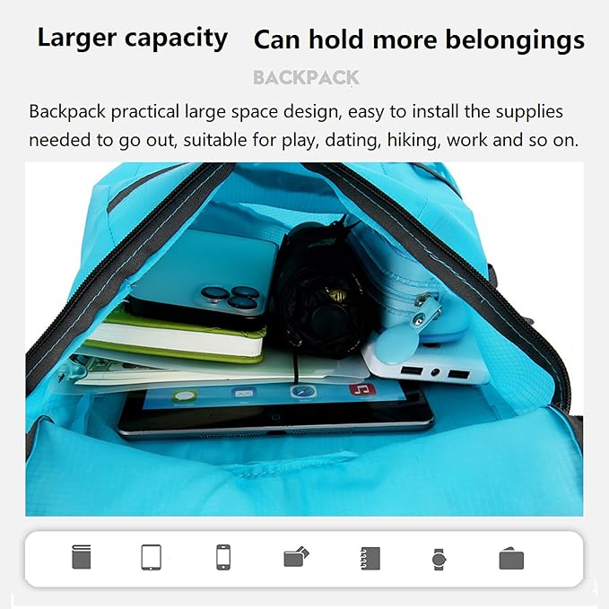 16L Hiking-Daypack Lightweight-Foldable Travel-Backpack Water-Resistant Camping Outdoor Packable Small Carry-on Bag (Blue)