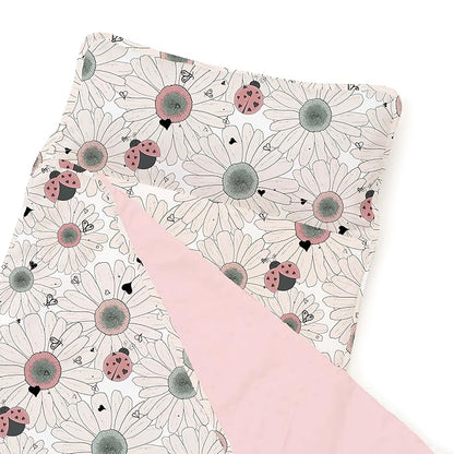 JumpOff Jo - Extra Long Toddler Nap Mat for Preschool, Daycare and Kindergarten - Sleeping Bag for Kids with Removable Pillow and Ultra Soft Blanket - Floral, Daisy Bug