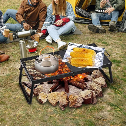 VEVOR Folding Campfire Grill, Heavy Duty Steel Mesh Grate, 22.4" Portable Camping Grates Over Fire Pit, Camp Fire Cooking Equipment with Legs Carrying Bag, Grilling Rack for Outdoor Open Flame Cooking