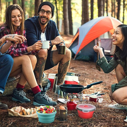 4 Pcs Camping Bowl with Lid Collapsible Silicone Bowl Lunch Box Salad Bowl Expandable Food Storage Container Set Folding Travel Bowl for Hiking Heat (Red, Pink, Blue, Green,41 oz)