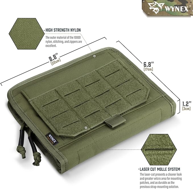 WYNEX Tactical Folding Admin Pouch, Molle Tool Bag of Laser-Cut Design, Utility Organizer EDC Medical Bag Modular Pouches Tactical Attachment Waist Pouch Include U.S Patch
