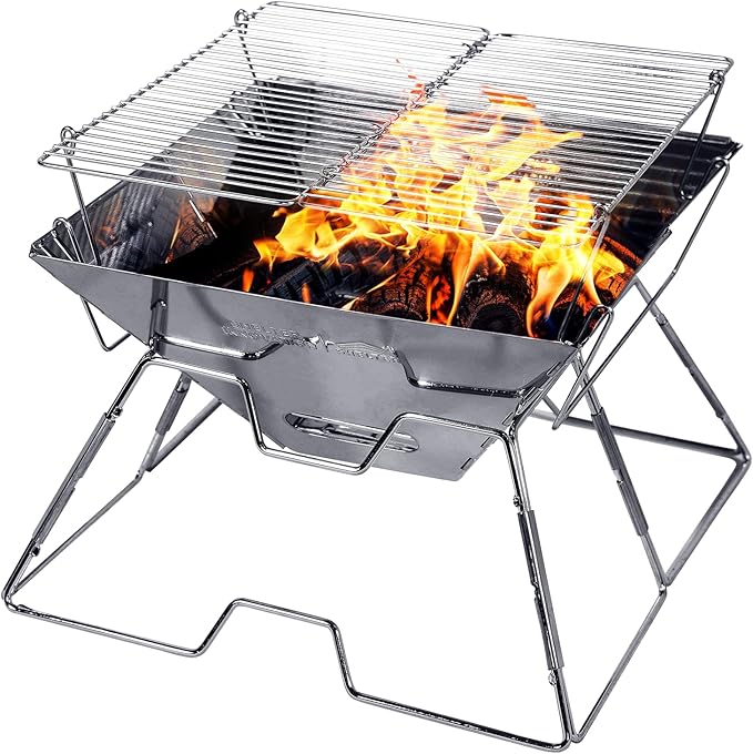 Camping Grill, Camping Cooking, Collapsible Fire Pit, Camp Fire Grills for Traveling, Camping, Picnicking, Cooking at the beach, By SHELTER