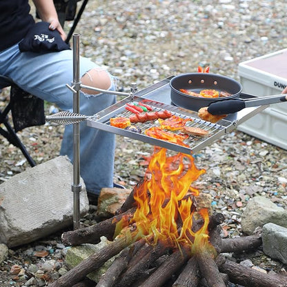 REDCAMP Folding Swivel Campfire Grill, Portable Stainless Steel Cooking Grate over Fire Pit, Lightweight Grate & Camp Fire Rack with Carrying Bag for Outdoor Camping BBQ