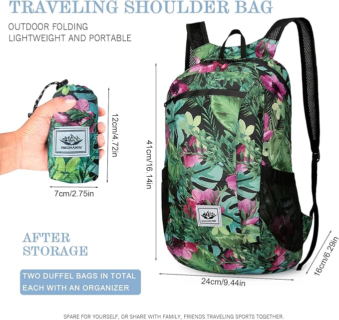 20L Waterproof Packable Hiking Backpack, Flower Ultra Lightweight Travel Camping Backpack for Women Men, Foldable Outdoor Day Pack Bag for Backpacking Sports (Color 1)