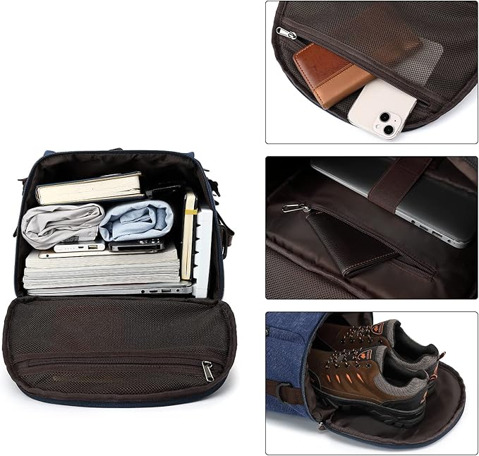 Gym Duffle Bag Backpack 4-Way Vintage canvas with Shoes Compartment for travel Sport Hiking laptop (Vintage blue) X-Large
