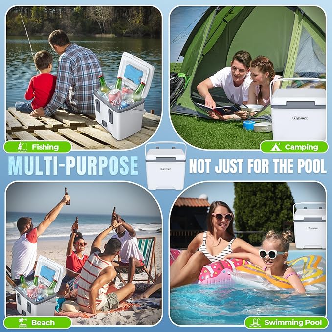 Pool Cooler, 13L Insulated Cooler Hard Cooler with Ice Crystal Box, Poolside Cooler Keeps Ice for up to 72 Hours, Portable Above Ground Pool Accessories, Pool Parties, Beach BBQ, Camping