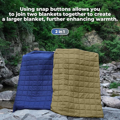 KingCamp Lightweight Camping Blanket - Multifunctional and Warm Quilt with Snap Button, Water Repellent, for Travel, Airplane, Hiking, Picnic