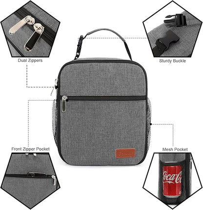 Femuar Lunch Box for Men Women Adults Small Lunch Bag for Office Work Picnic - Reusable Portable Lunchbox, Grey