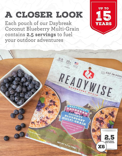 READYWISE - Outdoor Coconut Blueberry Multi-Grain, 15 Servings, Pack of 6, Emergency Preparedness, Freeze Dried Food, MRE, Snack Pack, Survival Food, Emergency Food for Backpacking, Camping, & Hiking