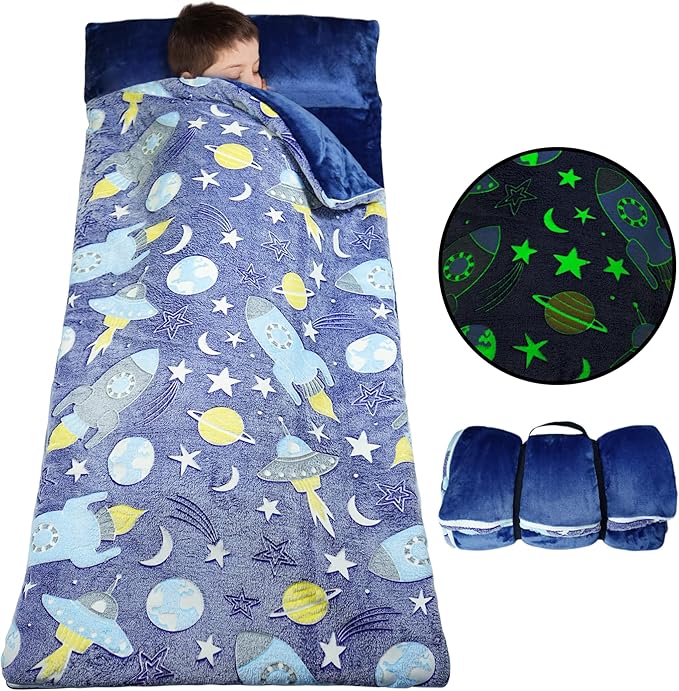 Sleeping Bag for Kids Glow in The Dark Slumber Bag for Girls and Boys Toddler Nap Mats, 62" x 28" Soft and Comfortable for Sleepover, Daycare, Preschool, Kindergarten
