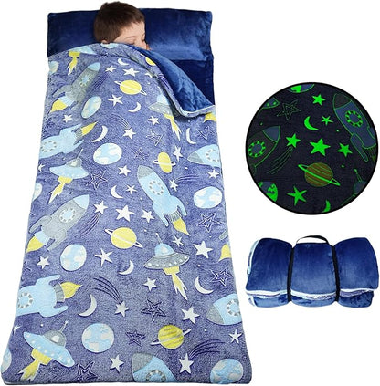Sleeping Bag for Kids Glow in The Dark Slumber Bag for Girls and Boys Toddler Nap Mats, 62" x 28" Soft and Comfortable for Sleepover, Daycare, Preschool, Kindergarten