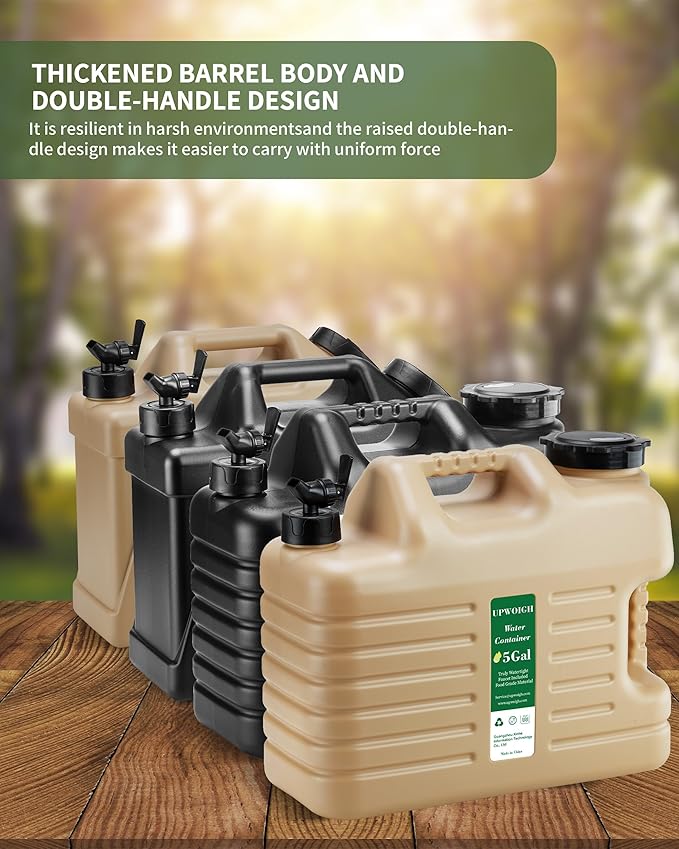 5 Gallon Water Jug and 2.6Gal Collapsible Water Bag Set of 2,BPA Free Thickened Water Storage Overlanding Gear Containers,Camping Essential Leak-Proof Warm Sand Portable Water Tank for Outdoors Hiking