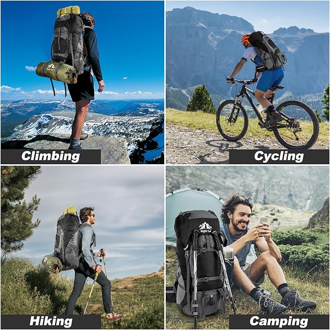 Night Cat Hiking Backpacks 70L Camping Backpacking Packs for Men Women Lightweight Outdoor for Mountaineering Traveling, No Internal Frame