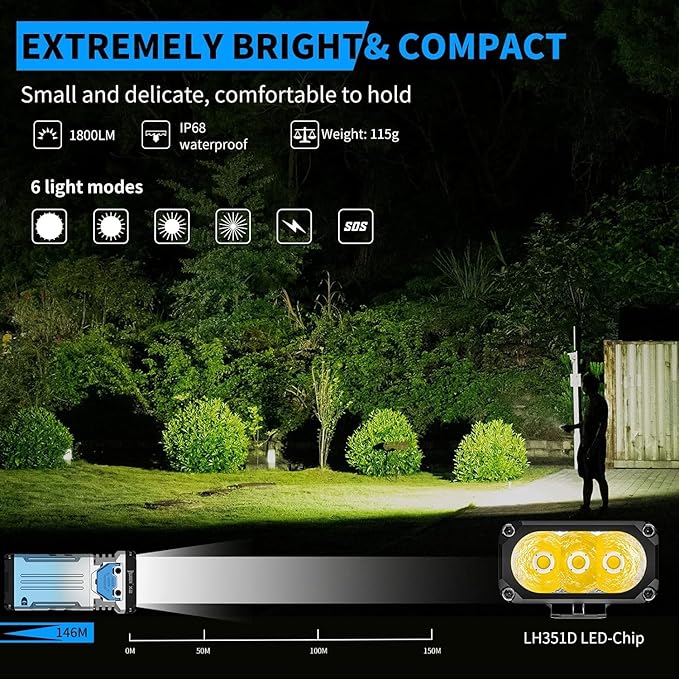 WUBEN X2 1,800 High Lumens Outdoor Pocket Flashlight 90+ High CRI, 175° Floodlighting Mini Rechargeable Flashlight for EDC, Camping, Night Walk, Emergency with 6 Light Modes, Type-C Charging Lanyard