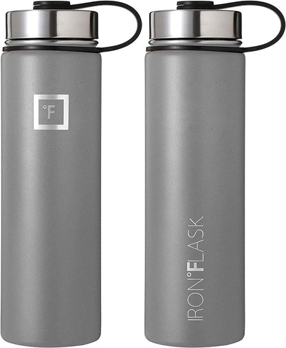 IRON °FLASK Sports Water Bottle - Wide Mouth with 3 Straw Lids - Stainless Steel Gym & Outdoor Bottles for Men, Women & Kids - Double Walled, Insulated Thermos, Metal Canteen - Graphite, 22 Oz