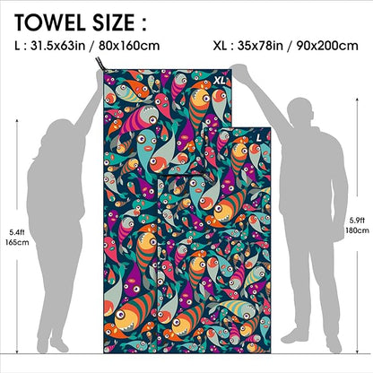 4Monster Microfiber Beach Towel Quick Dry,Super Absorbent Lightweight Travel Towel for Swimmers, Sand Free Camping Towel, Beach Towels for Pool, Swim, Water Sports,Yoga,Gym,Backpacking