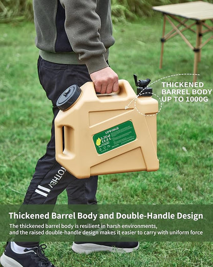 3.5 Gallon Water Jug, Overlanding Gear Water Containers Spigot, Camping Essential Truly Leak-Proof Press Faucet Warm Sand Water Storage,BPA Free Portable Emergency Water Tank for Outdoors Hiking RV