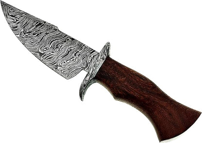 10.5" Beautiful Damascus Steel Bowie Knife made of Damascus Steel and forge Fire Storm pattern blade with an amazing Rose wood 5” handle & Damascus Steel Pommel & Damascus Steel Guard- An amazing Hunting knife with a beautiful Sheath